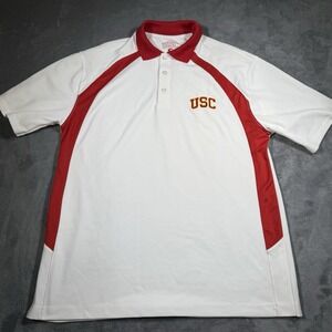 USC Trojans Polo Shirt White Crimson Authentic Apparel Clean Fight On